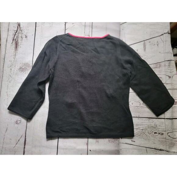 michael simon black sweater with beaded Sequin butterflies With Pink Collar2 - Picture 10 of 11